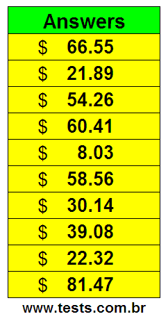 Values in Cents of the Exercises Pg 10
