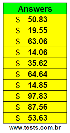 Values in Cents of the Exercises Pg 4