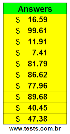Values in Cents of the Exercises Pg 6