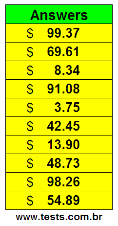 Values in Cents of the Exercises Pg 7