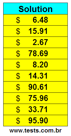 Values in Dollars of the Exercises Pg 1