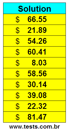 Values in Dollars of the Exercises Pg 10