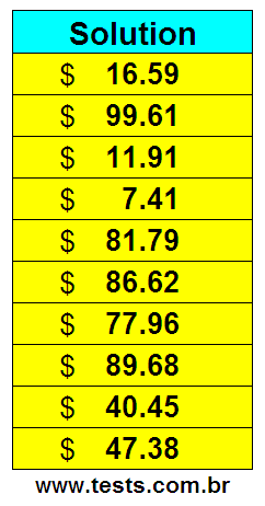 Values in Dollars of the Exercises Pg 6