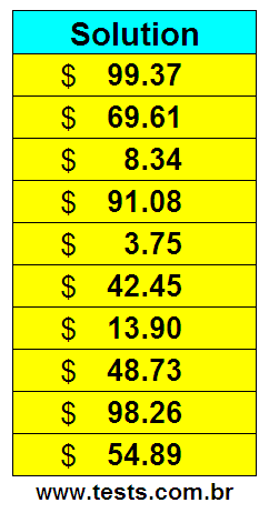Values in Dollars of the Exercises Pg 7