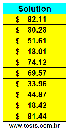 Values in Dollars of the Exercises Pg 9