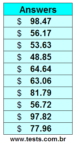 Values in Cents of the Exercises Pg 4
