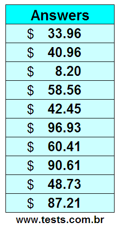 Values in Cents of the Exercises Pg 9