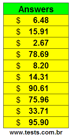 Values in Cents of the Exercises Pg 1