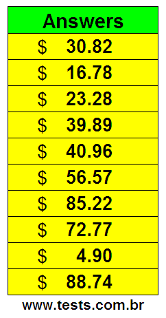 Values in Cents of the Exercises Pg 2