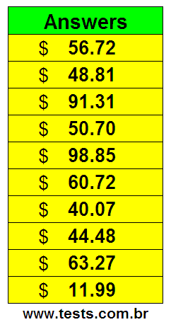 Values in Cents of the Exercises Pg 5