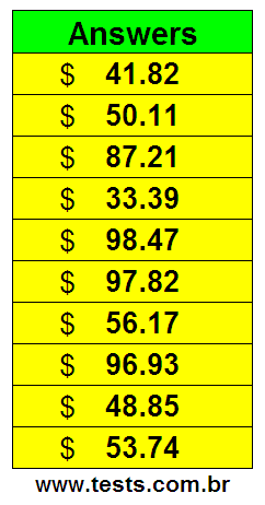 Values in Cents of the Exercises Pg 8