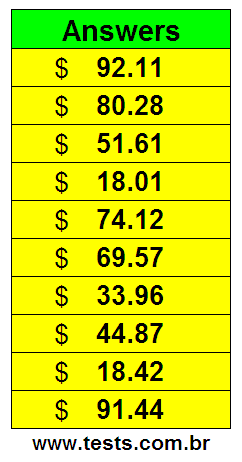 Values in Cents of the Exercises Pg 9