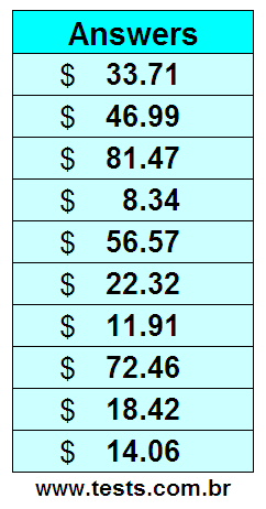 Values in Cents of the Exercises Pg 1