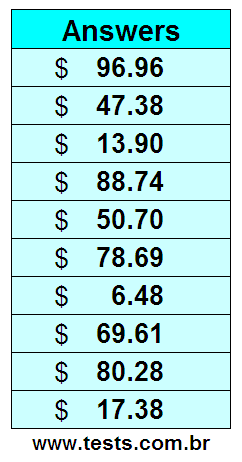 Values in Cents of the Exercises Pg 2