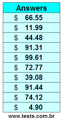 Values in Cents of the Exercises Pg 3