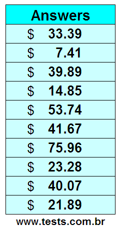 Values in Cents of the Exercises Pg 5