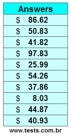 Values in Cents of the Exercises Pg 6