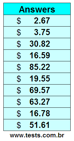 Values in Cents of the Exercises Pg 7