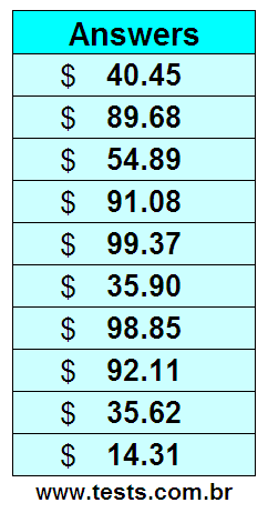 Values in Cents of the Exercises Pg 8